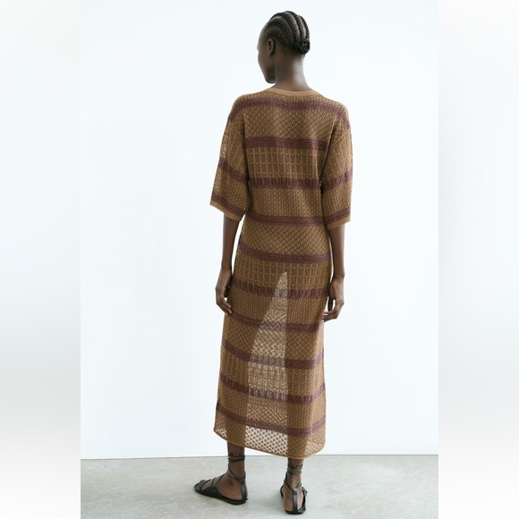 Zara LONG KNIT KAFTAN DRESS. Ocher Color. Size XS-S. New with Tags. - Picture 4 of 7